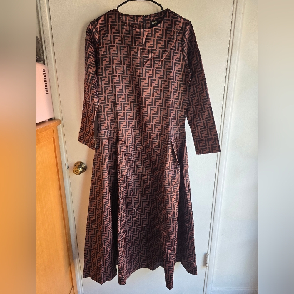 Fendi Designer Patterned Brown Dress